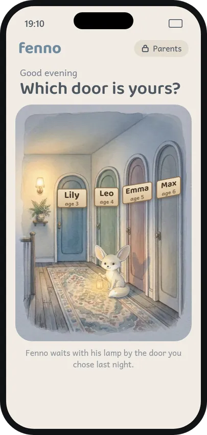 The Fenno hallway with the names Lily, Leo, Emma and Max on the doors